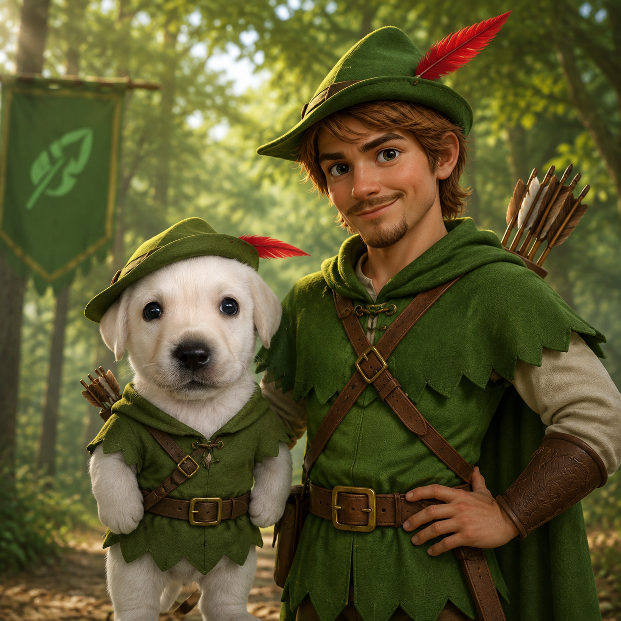 Joey and Robin Hood in the forest